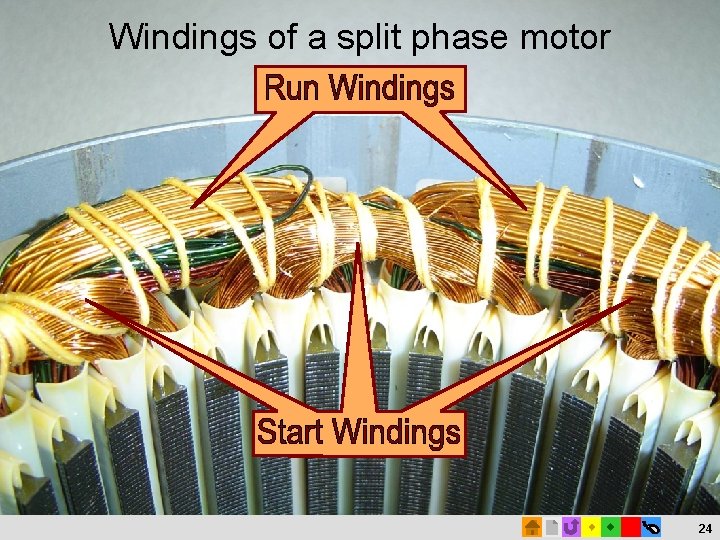 Windings of a split phase motor 24 