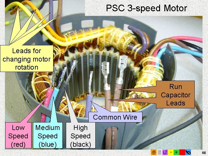 PSC 3 -speed Motor Leads for changing motor rotation Run Capacitor Leads Common Wire