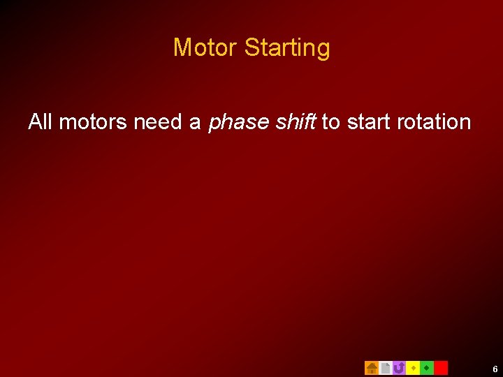 Motor Starting All motors need a phase shift to start rotation 6 
