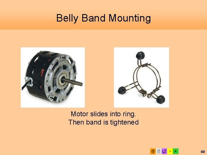 Belly Band Mounting Motor slides into ring. Then band is tightened 60 
