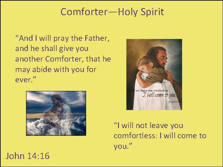 Comforter—Holy Spirit “And I will pray the Father, and he shall give you another