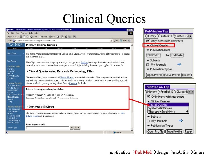 Clinical Queries motivation Pub. Med design usability future 