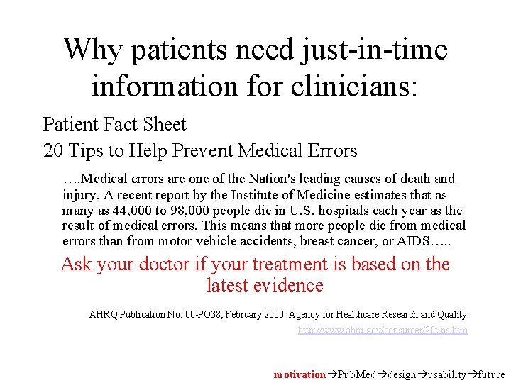 Why patients need just-in-time information for clinicians: Patient Fact Sheet 20 Tips to Help