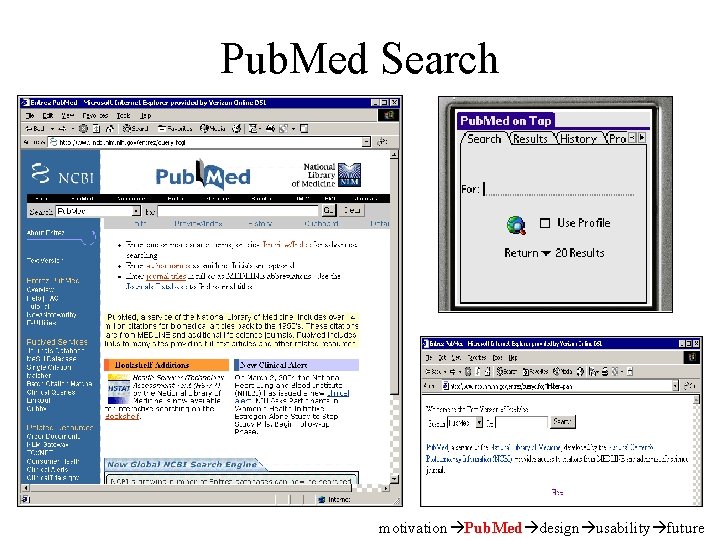 Pub. Med Search motivation Pub. Med design usability future 