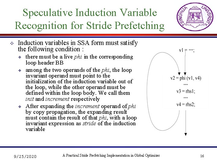 Speculative Induction Variable Recognition for Stride Prefetching v Induction variables in SSA form must