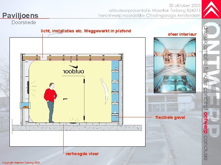 Paviljoens Doorsnede licht, installaties etc. Weggewerkt in plafond sfeer interieur flexibele gevel verhoogde vloer