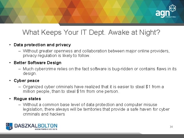 What Keeps Your IT Dept. Awake at Night? • Data protection and privacy –