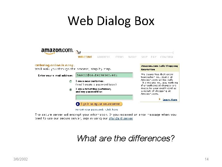 Web Dialog Box What are the differences? 3/6/2002 14 