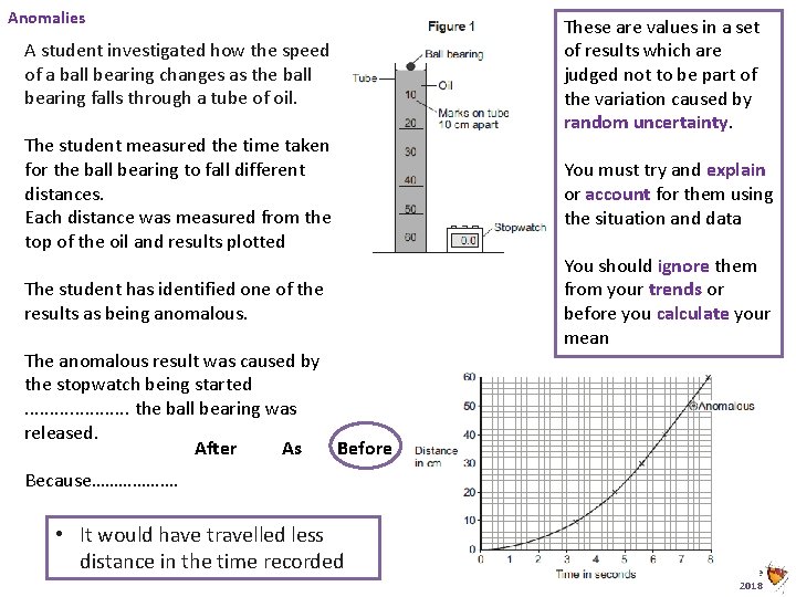 Anomalies A student investigated how the speed of a ball bearing changes as the