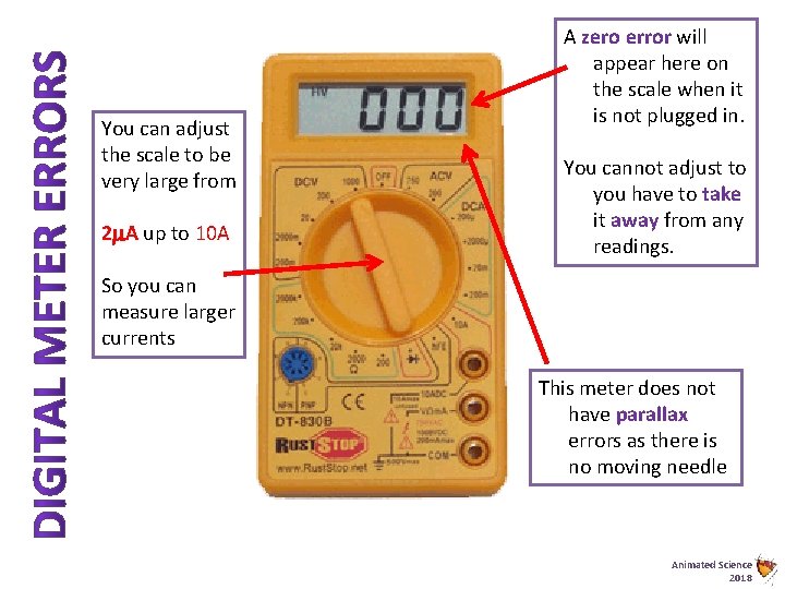 You can adjust the scale to be very large from 2 A up to