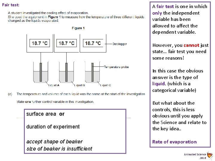 Fair test: A fair test is one in which only the independent variable has