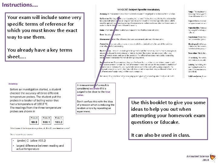 Instructions…. Your exam will include some very specific terms of reference for which you