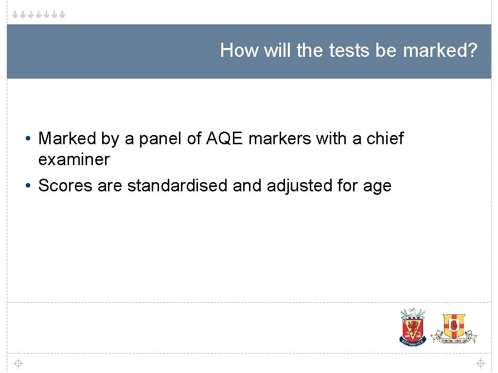 How will the tests be marked? • Marked by a panel of AQE markers