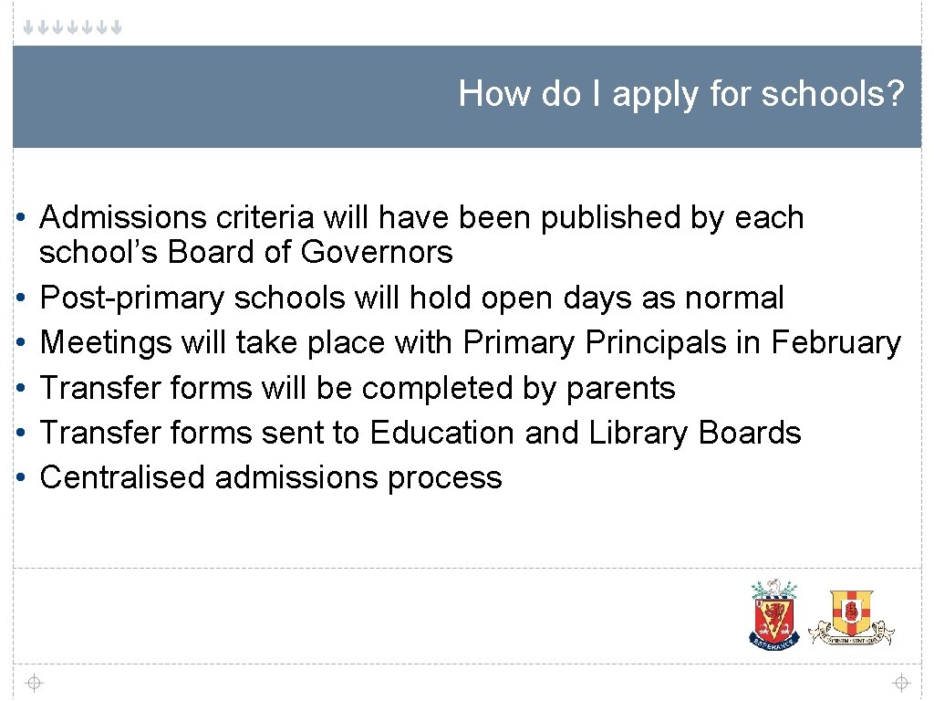 How do I apply for schools? • Admissions criteria will have been published by
