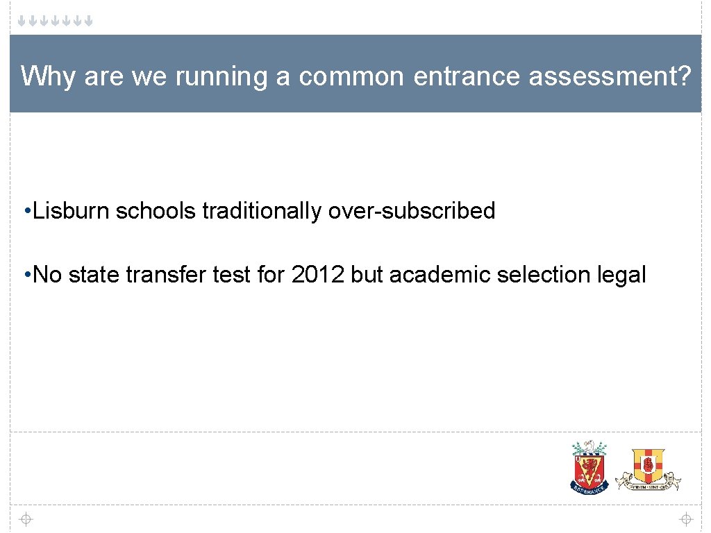 Why are we running a common entrance assessment? • Lisburn schools traditionally over-subscribed •