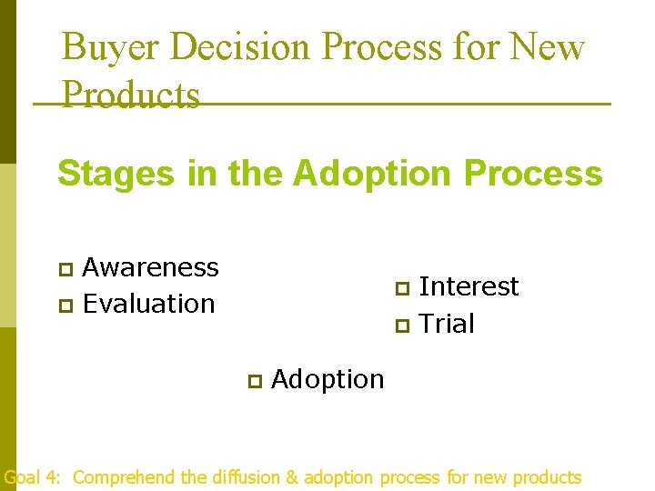 Buyer Decision Process for New Products Stages in the Adoption Process Awareness p Evaluation
