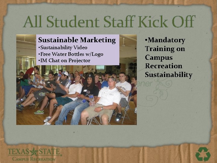 All Student Staff Kick Off Sustainable Marketing • Sustainability Video • Free Water Bottles