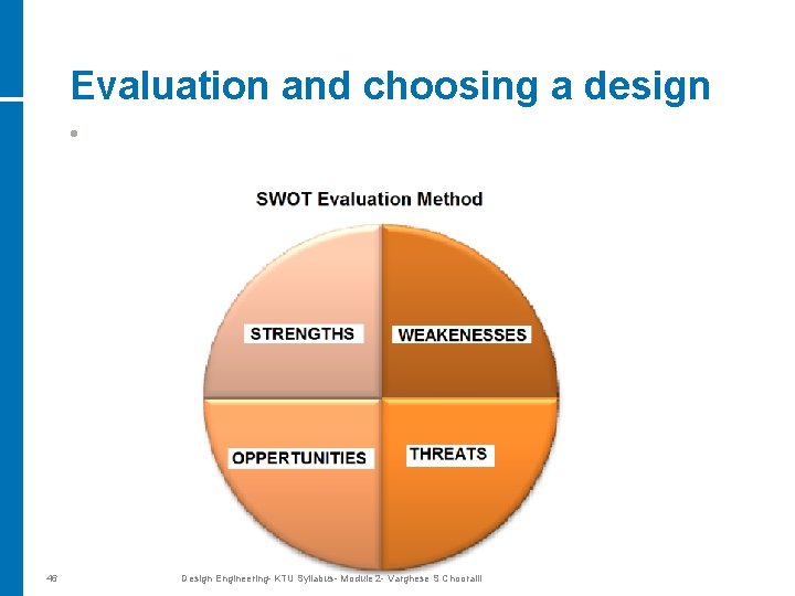 Evaluation and choosing a design • 46 Design Evaluation: Design Engineering- KTU Syllabus- Module
