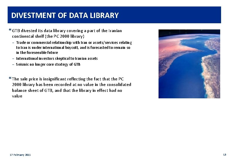 Private & confidential DIVESTMENT OF DATA LIBRARY } GTB divested its data library covering