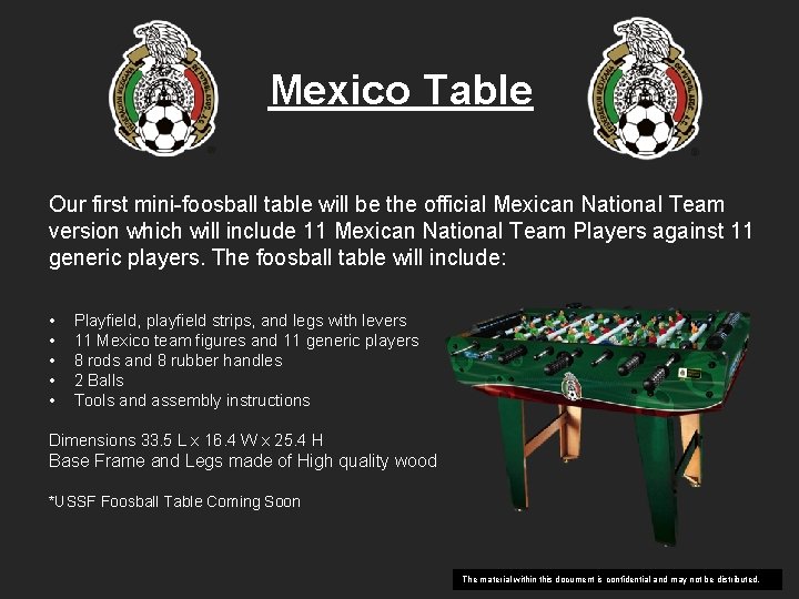 Mexico Table Our first mini-foosball table will be the official Mexican National Team version
