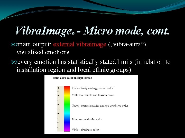 Vibra. Image - Micro mode, cont. main output: external vibraimage („vibra-aura“), visualised emotions every