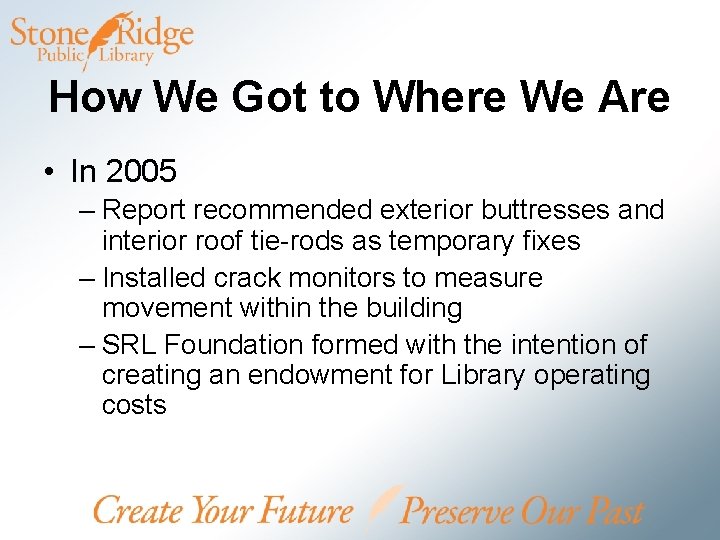 How We Got to Where We Are • In 2005 – Report recommended exterior