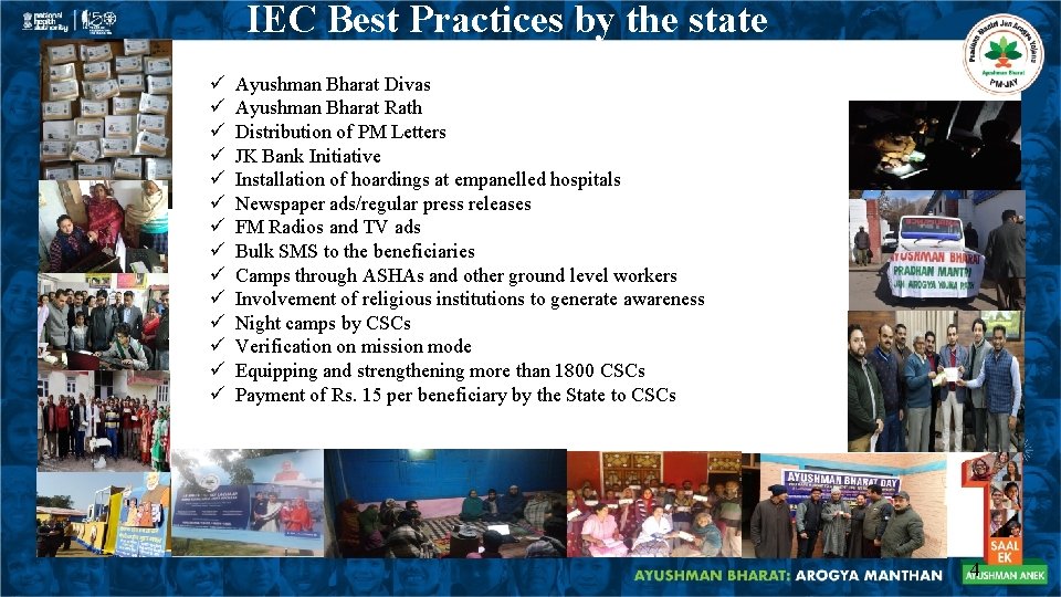 IEC Best Practices by the state ü ü ü ü Ayushman Bharat Divas Ayushman