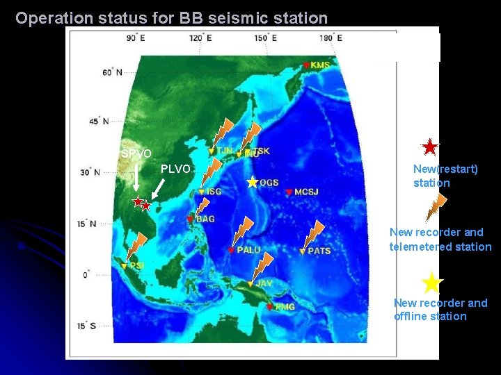 Operation status for BB seismic station SPVO PLVO New(restart) station New recorder and telemetered