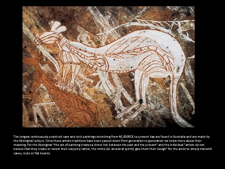 The longest continuously practiced cave and rock paintings stretching from 40, 000 BCE to