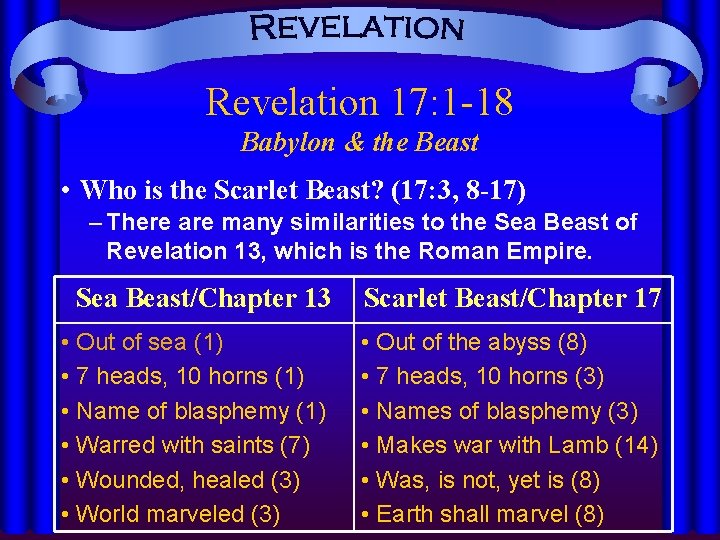 Revelation 17: 1 -18 Babylon & the Beast • Who is the Scarlet Beast?