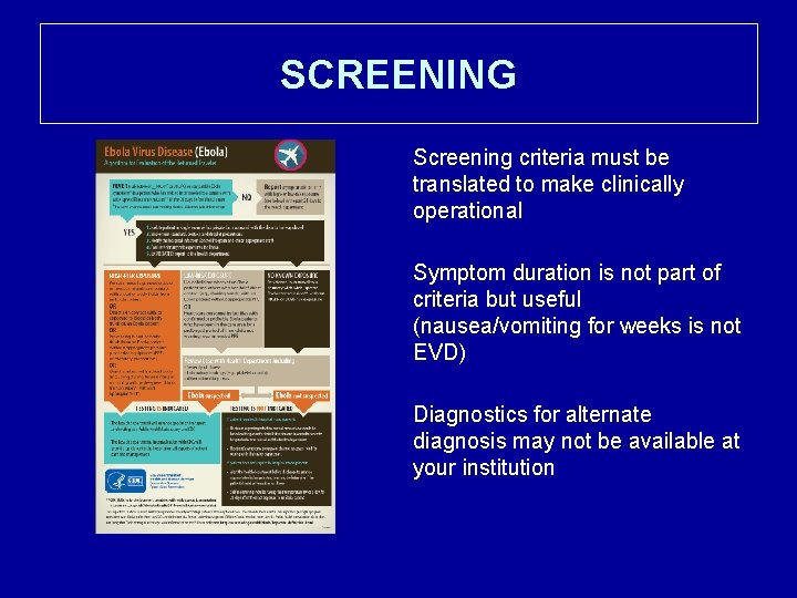 SCREENING Screening criteria must be translated to make clinically operational Symptom duration is not