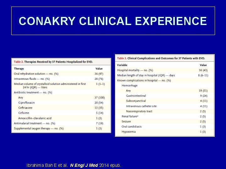 CONAKRY CLINICAL EXPERIENCE Ibrahima Bah E et al. N Engl J Med 2014 epub.