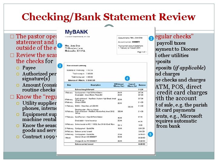 Checking/Bank Statement Review � The pastor opens the mailed statement and initials the outside