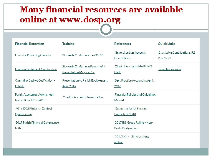 Many financial resources are available online at www. dosp. org 