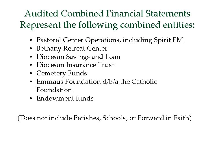 Audited Combined Financial Statements Represent the following combined entities: Pastoral Center Operations, including Spirit