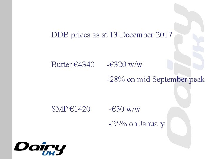 DDB prices as at 13 December 2017 Butter € 4340 -€ 320 w/w -28%