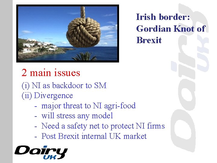 Irish border: Gordian Knot of Brexit 2 main issues (i) NI as backdoor to
