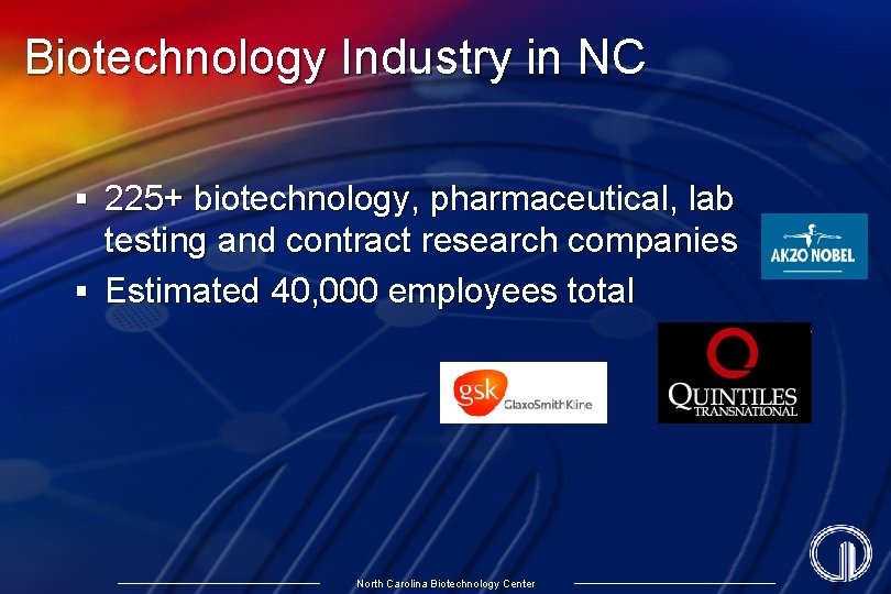 Biotechnology Industry in NC § 225+ biotechnology, pharmaceutical, lab testing and contract research companies