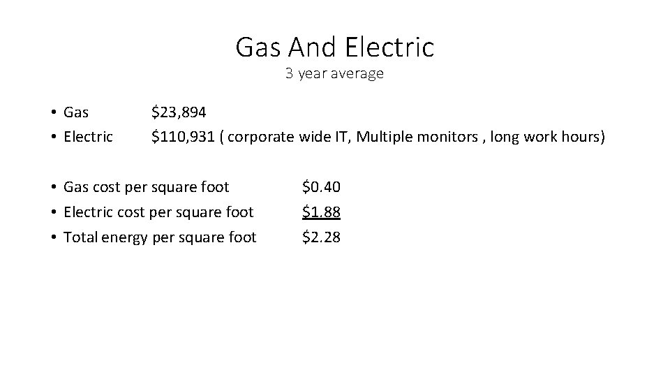Gas And Electric 3 year average • Gas • Electric $23, 894 $110, 931