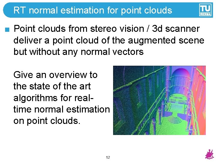 RT normal estimation for point clouds Point clouds from stereo vision / 3 d