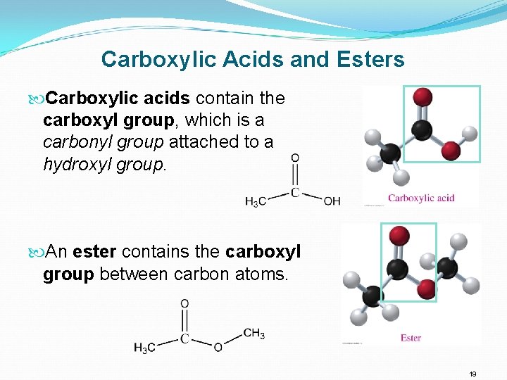 Carboxylic Acids and Esters Carboxylic acids contain the carboxyl group, which is a carbonyl