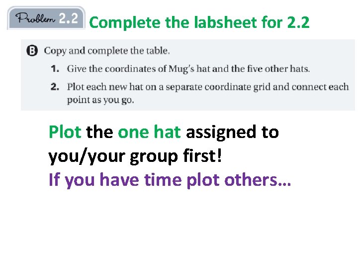 Complete the labsheet for 2. 2 Plot the one hat assigned to you/your group