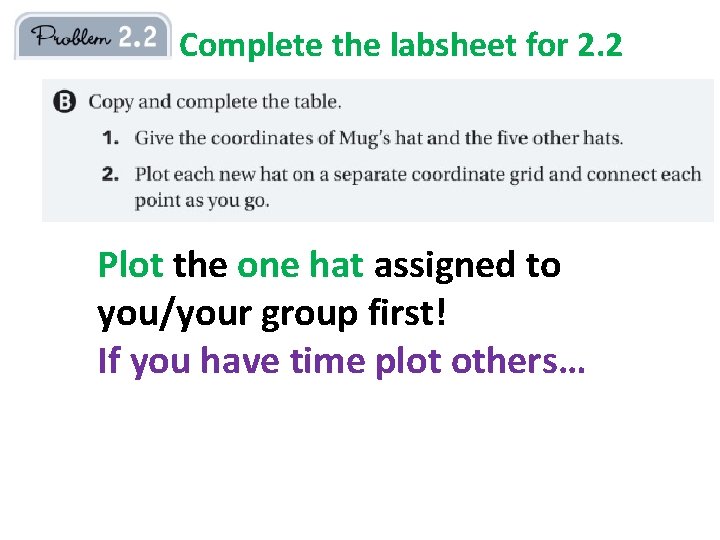 Complete the labsheet for 2. 2 Plot the one hat assigned to you/your group