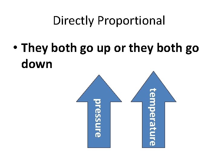 Directly Proportional • They both go up or they both go down temperature pressure