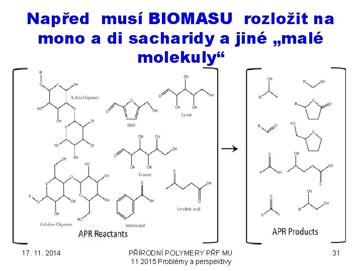 Napřed musí BIOMASU rozložit na mono a di sacharidy a jiné „malé molekuly“ 17.