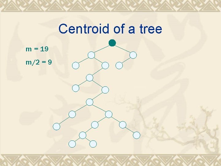 Centroid of a tree m = 19 m/2 = 9 