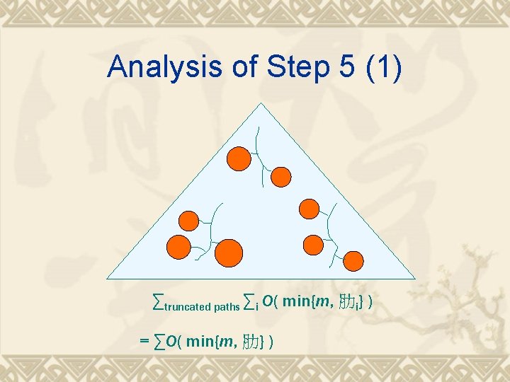 Analysis of Step 5 (1) ∑truncated paths ∑i O( min{m, 肋i} ) = ∑O(