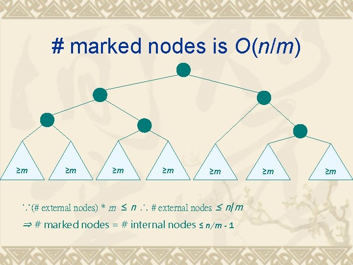 # marked nodes is O(n/m) ≥m ≥m ≥m ∵(# external nodes) * m ≤