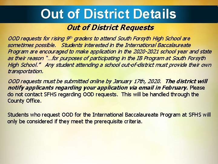 Out of District Details Provide link? ? Out of District Requests OOD requests for