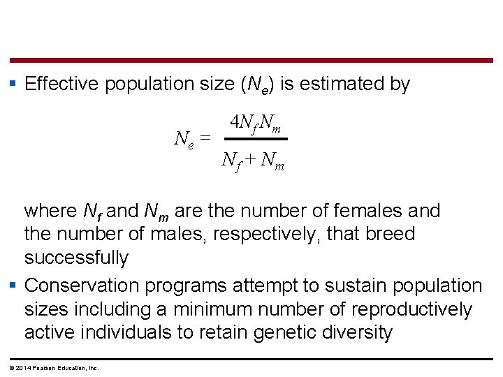 § Effective population size (Ne) is estimated by Ne = 4 Nf Nm Nf